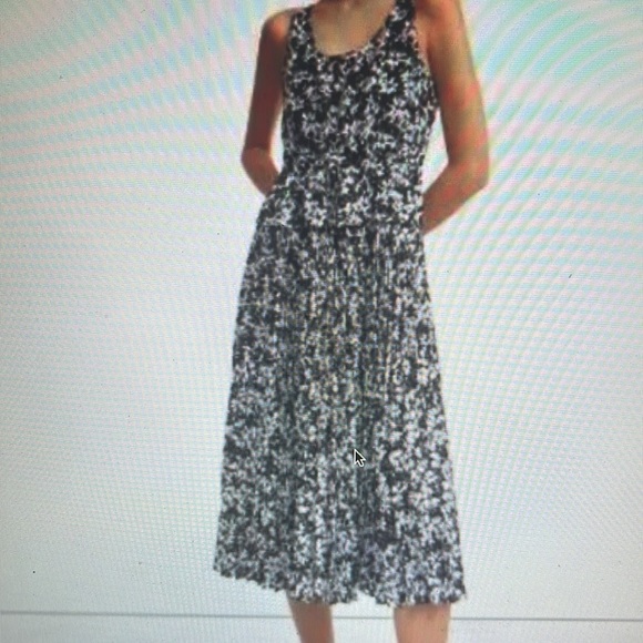 Theory Pleated Black White Daisy Floral Dress w/ Drawstring Waist Size Small - Picture 1 of 16